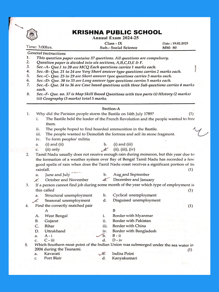 Class 9 Practice Paper 2 | PDF