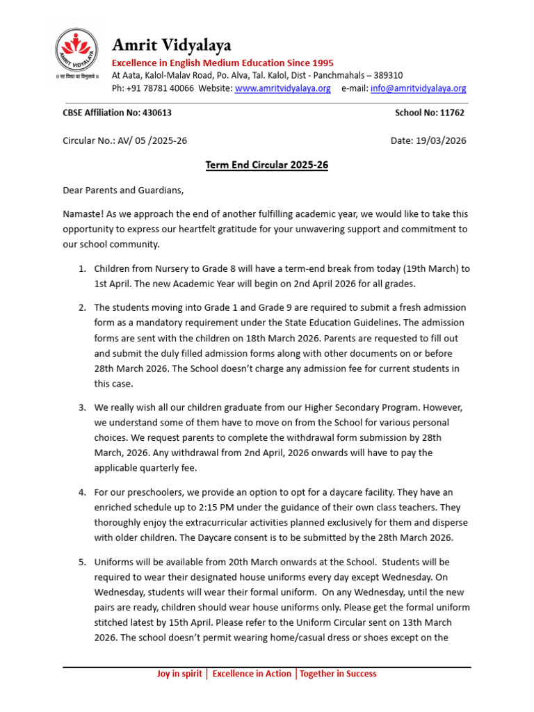 Year End Circular For 2026-27 | PDF