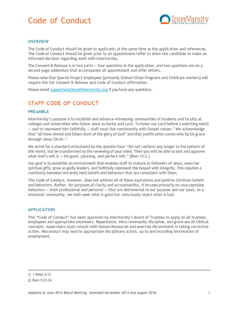 IVCF Code of Conduct 02-07-2025 | PDF | Inter Varsity Christian ...