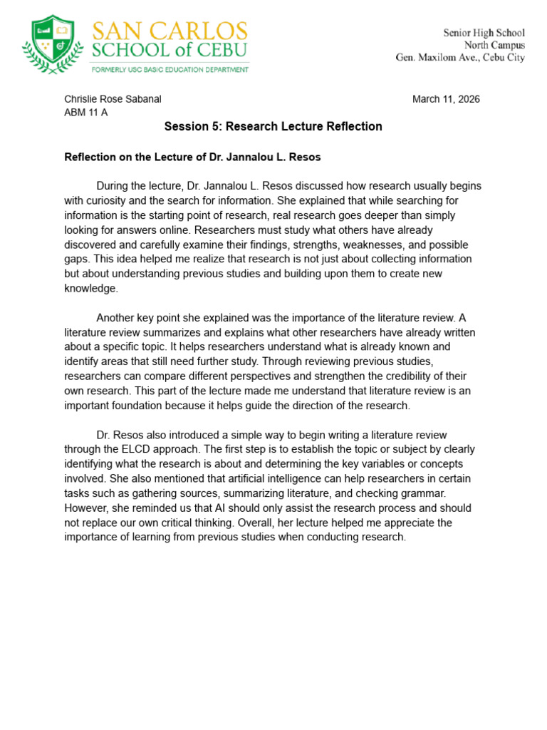 Session 5 Research Lecture Reflection | PDF | Information | Artificial ...