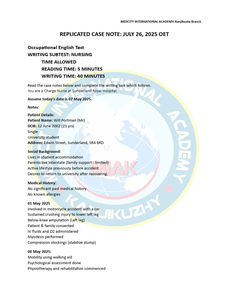 Oet Question Paper July 26 Kanjikuzhy | PDF