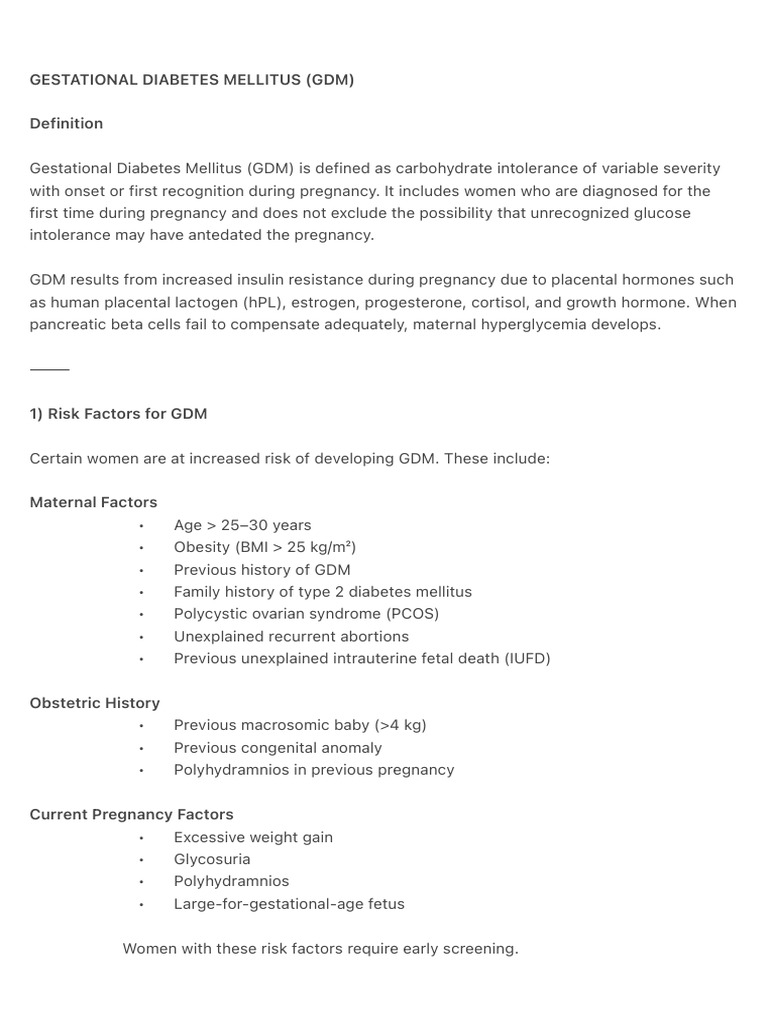 Gestational Diabetes Mellitus (GDM) | PDF | Gestational Diabetes | Diabetes