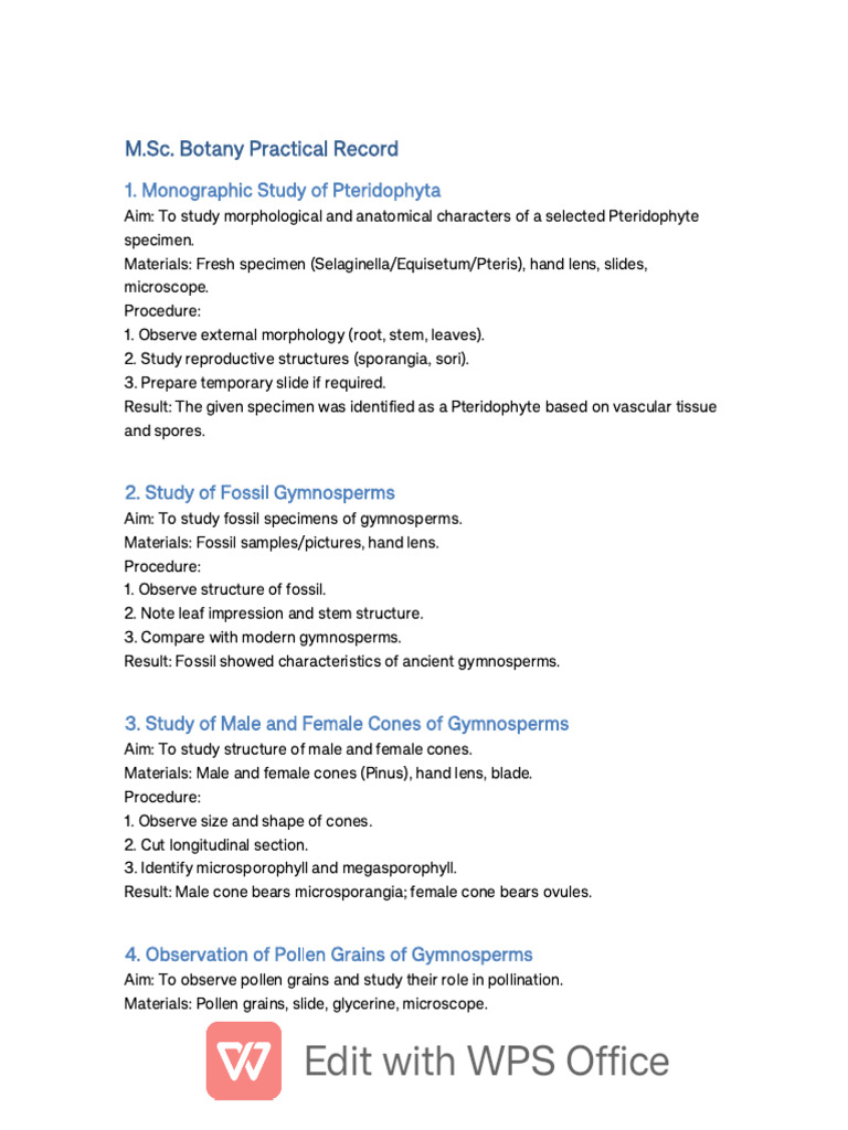 MSC Botany Practical Record | PDF