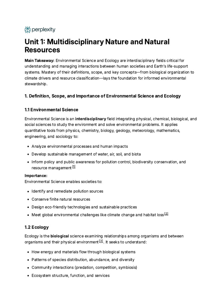 Unit 1 - Multidisciplinary Nature and Natural Resou | PDF | Ecology ...