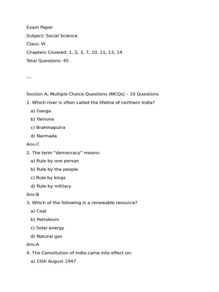 Social Science Exam | PDF | Civilization