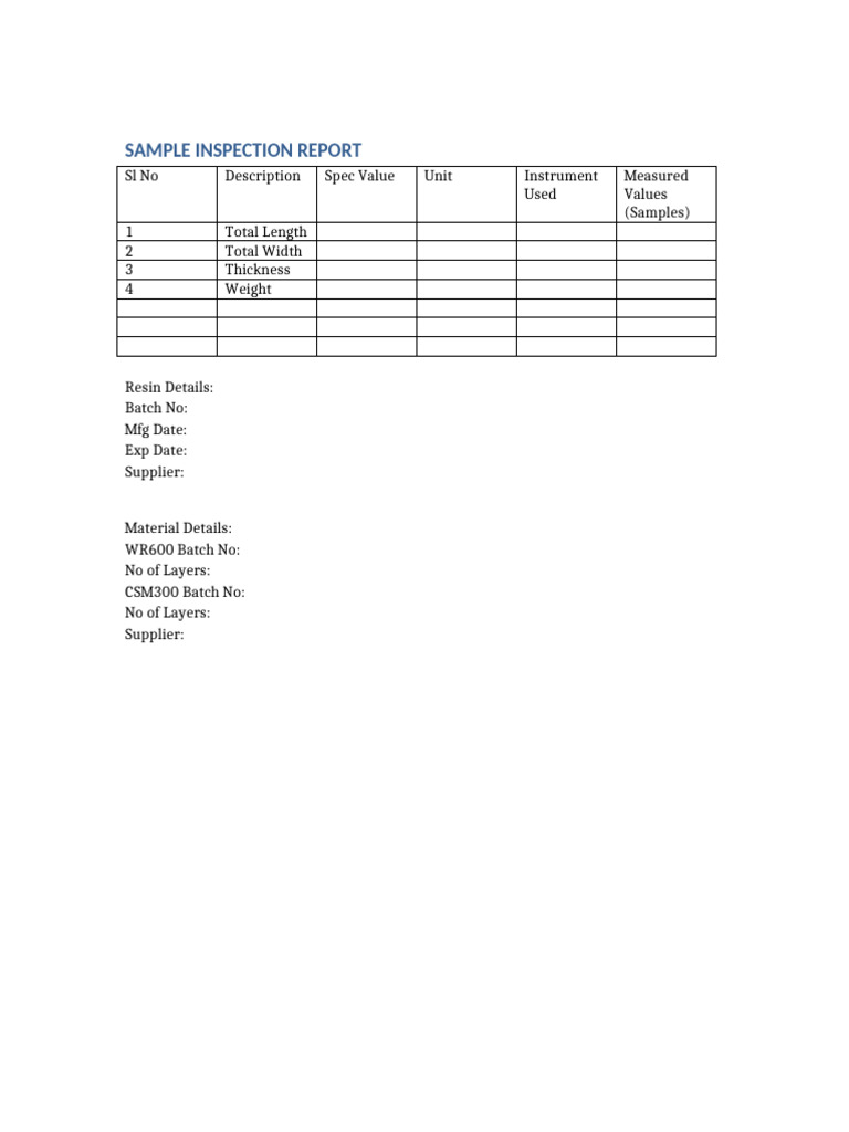 Sample Inspection Report Blank | PDF