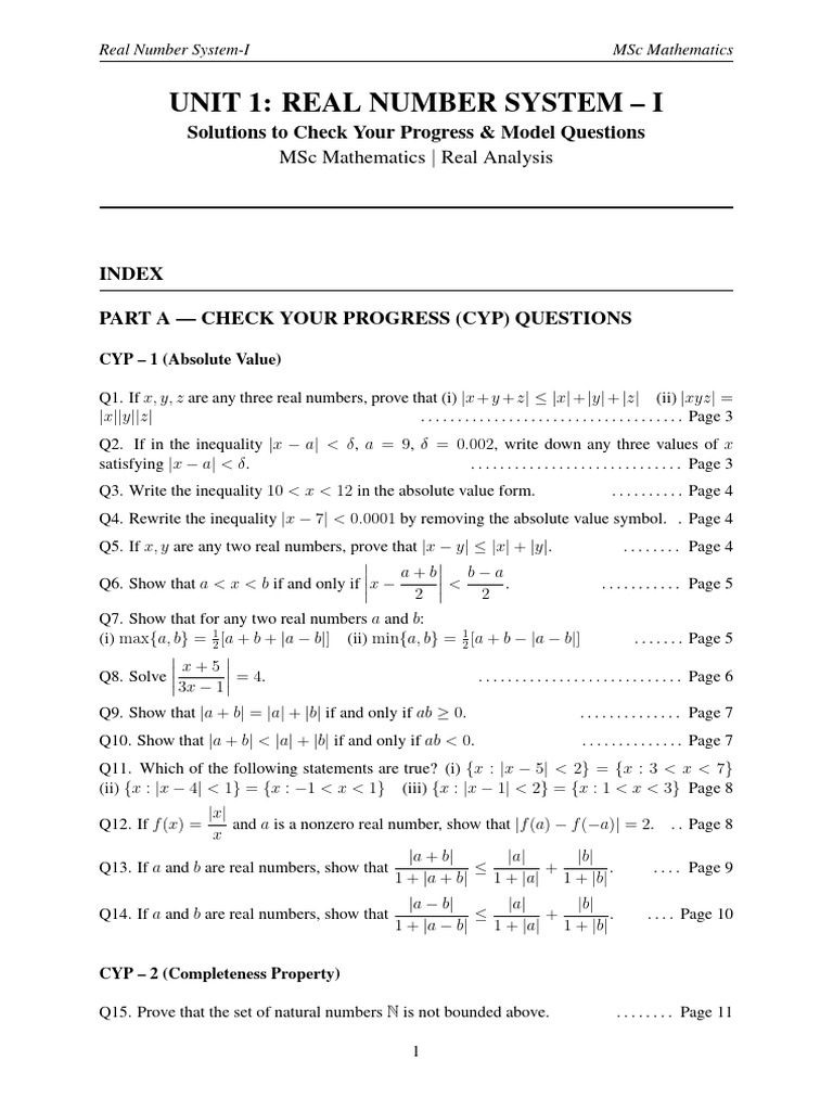 Real Analysis Unit1 Solutions | PDF | Numbers | Arithmetic