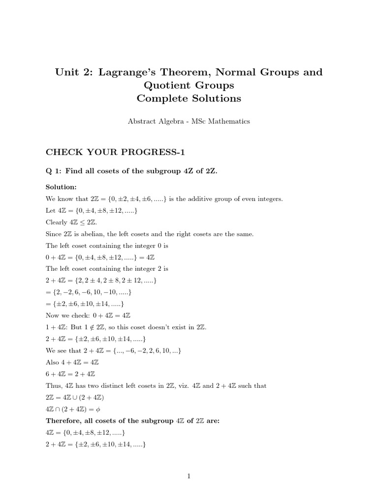 Unit2 Lagrange Theorem Complete Solutions | PDF | Group (Mathematics ...
