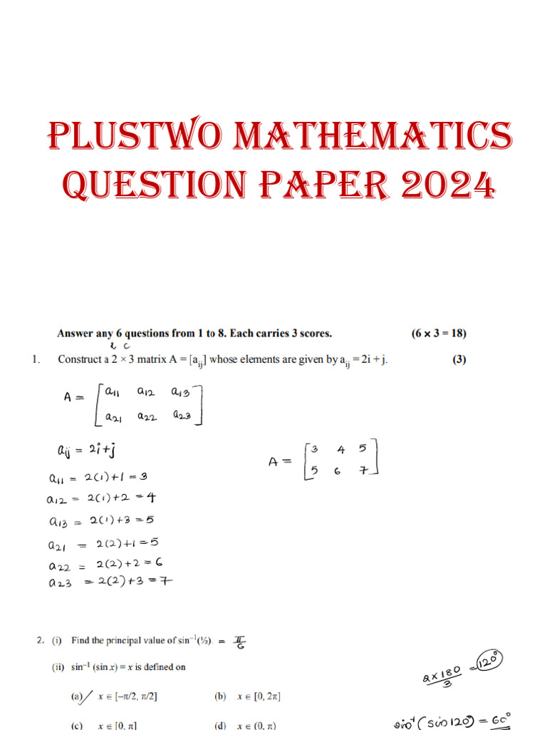 Plustwo Mathematics Question Paper - Model 2 | PDF