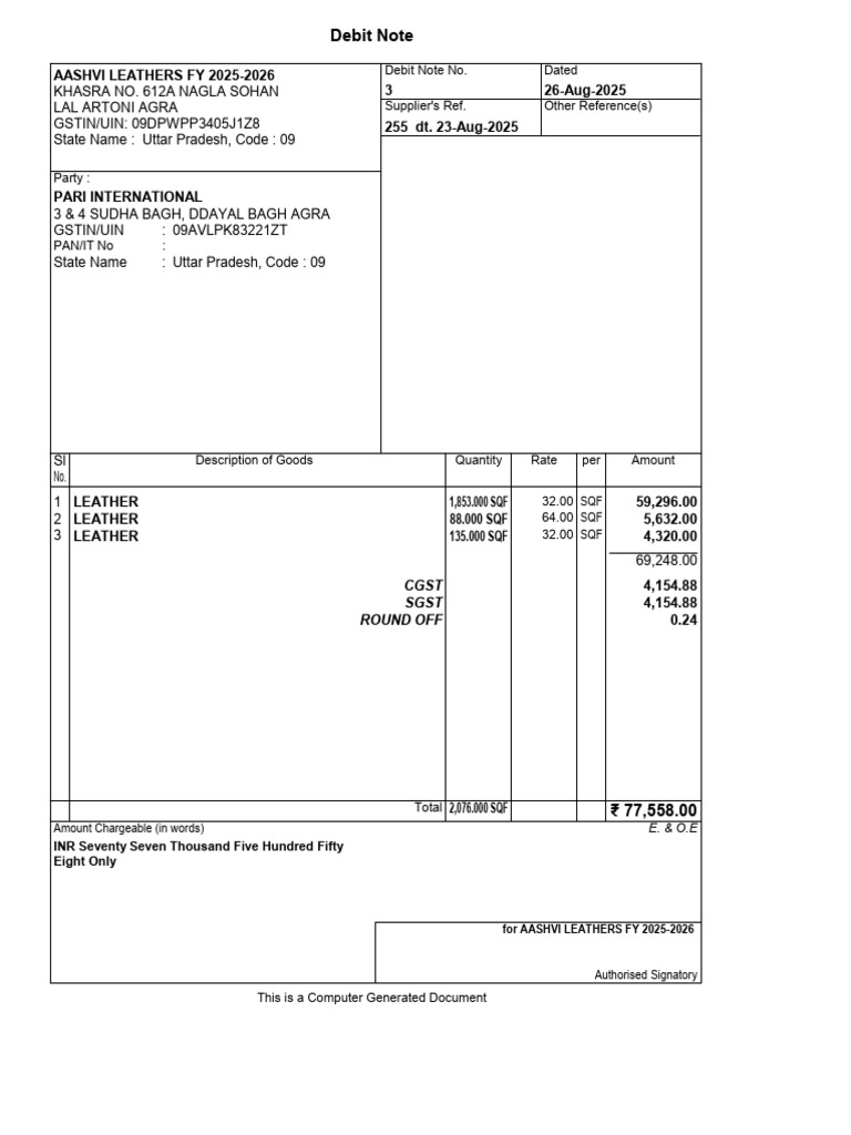 Debitr Note .. | PDF