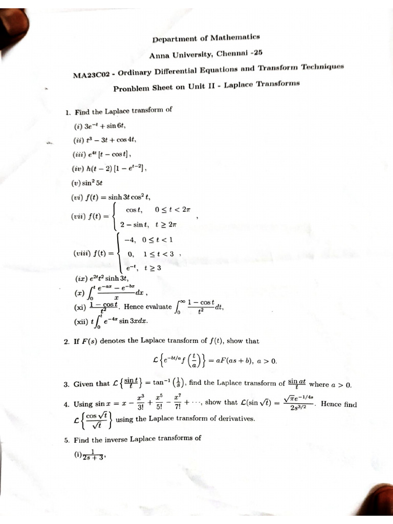 Math Unit 2 Problem Sheet | PDF