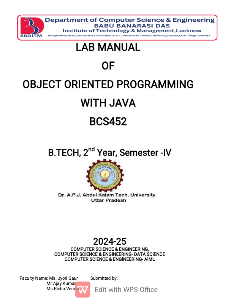 Lab Manual OOps With Java | PDF | Java (Programming Language) | Method ...