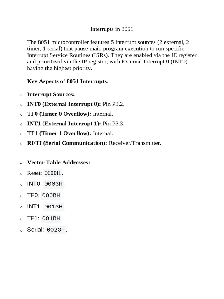 Interrupts in 8051 | PDF