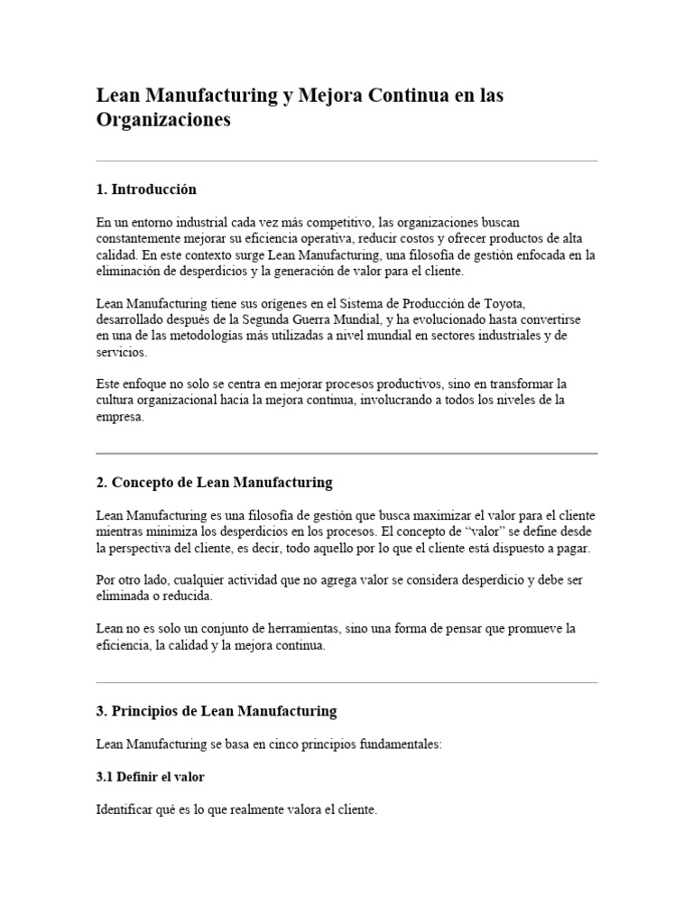 Lean Manufacturing y Mejora Continua en Las Organizaciones | PDF | Lean ...