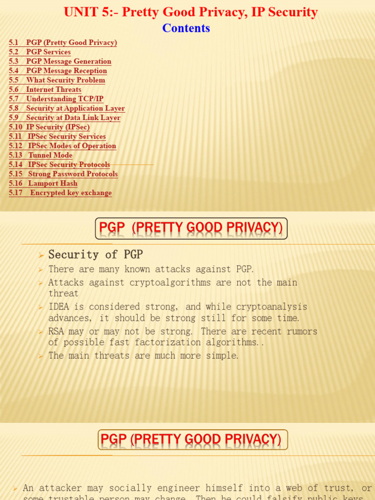 Pretty Good Privacy, IP Security | PDF