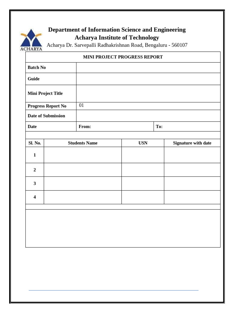 Project Work Progress Report Format | PDF