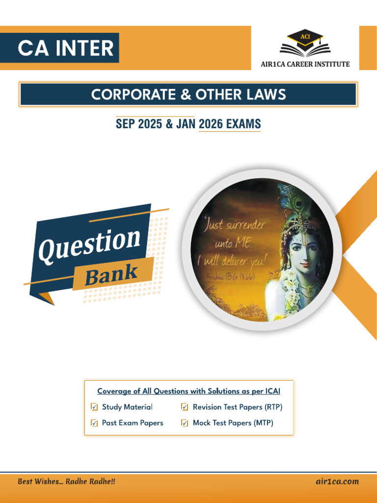 CA Inter LAW Question Bank For Sep 25 & Jan 26 Exams | PDF