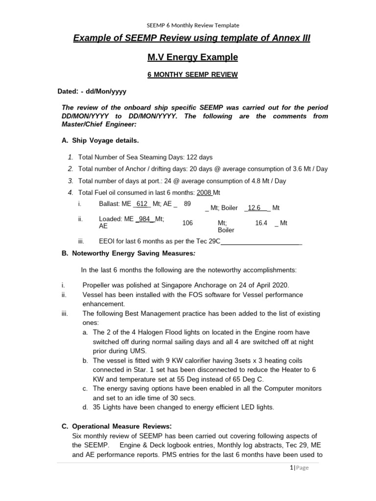 Annex III - SEEMP Review Template | PDF | Fuel Oil | Boiler