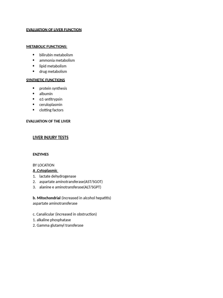 Liver Laboratory Notes | PDF | Hepatitis | Alanine Transaminase