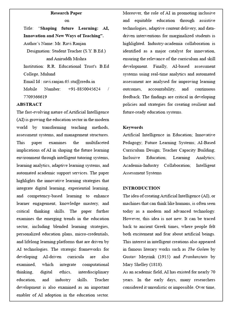 Full Length Reseach Paper by Mr. Ravi Ranjan and Aniruddh Mishra | PDF