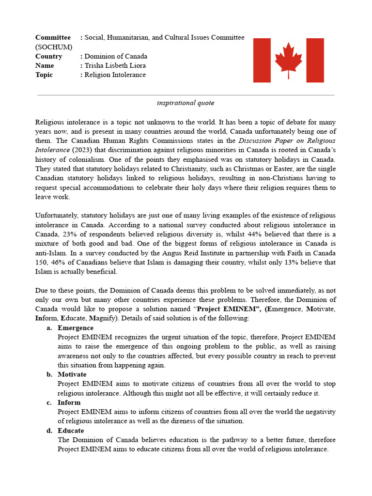 Sochum Position Paper Canada | PDF | Holidays