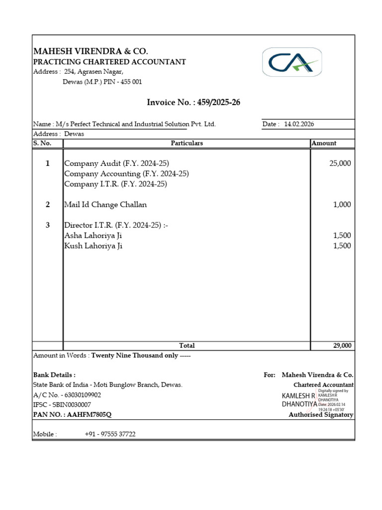 Perfect Pvt. Ltd. - Bill (Mar. 2025) | PDF
