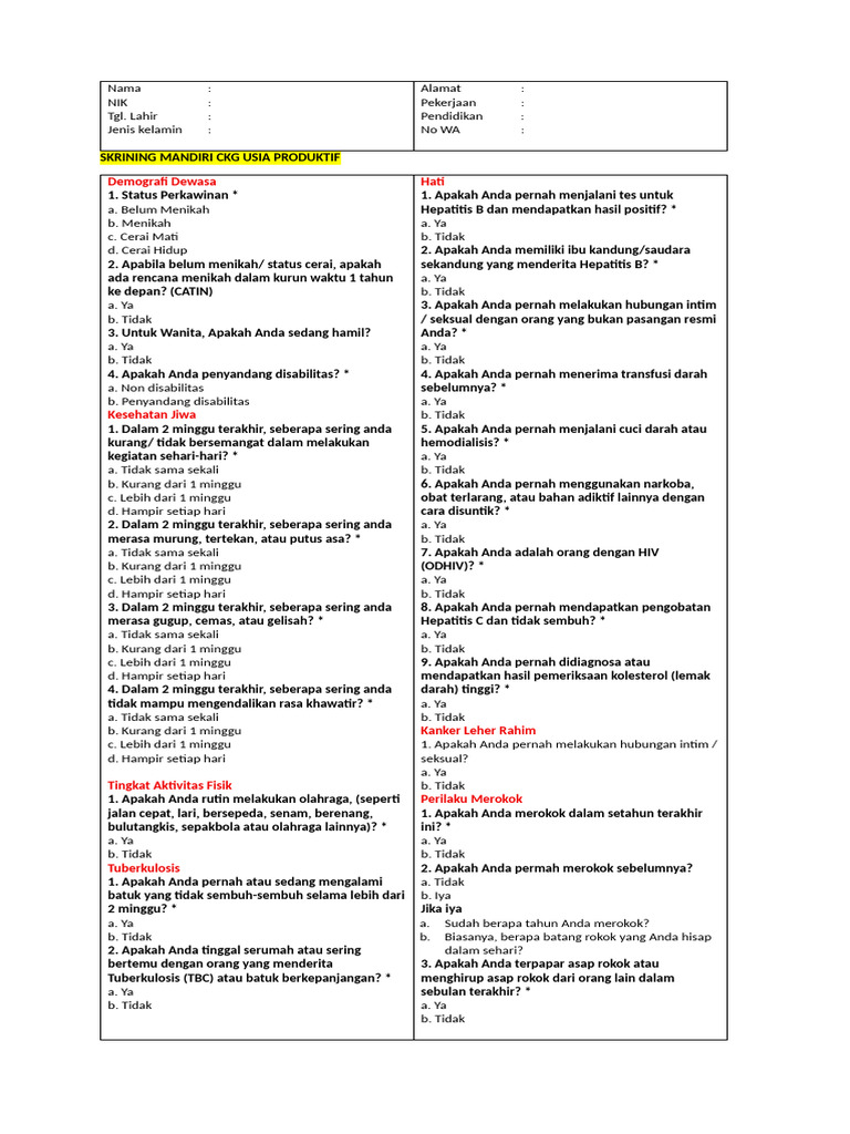 Form CKG Usia Produktif | PDF