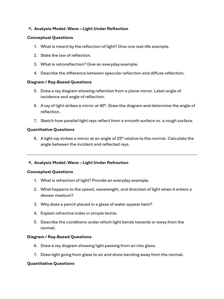 Reflection and Refraction Questions | PDF