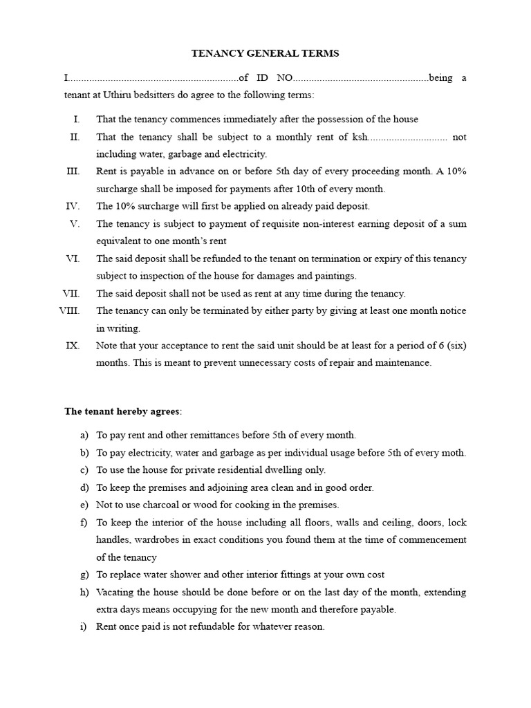 TENANCY GENERAL TERMS | PDF | Leasehold Estate | Lease