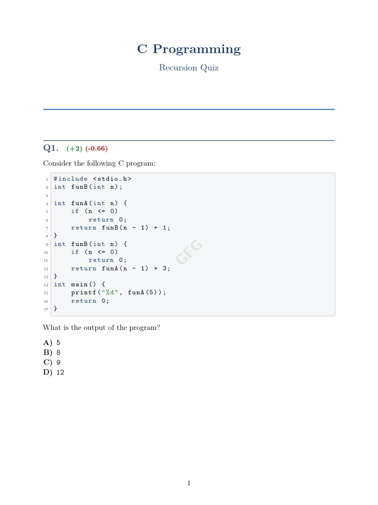 Recursion Quiz STUDENT | PDF | Computer Programming | Software Engineering