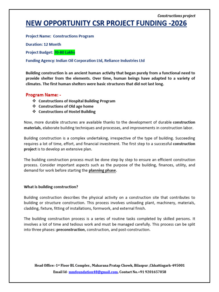 Constructions Project Details | PDF | Feasibility Study | Wall