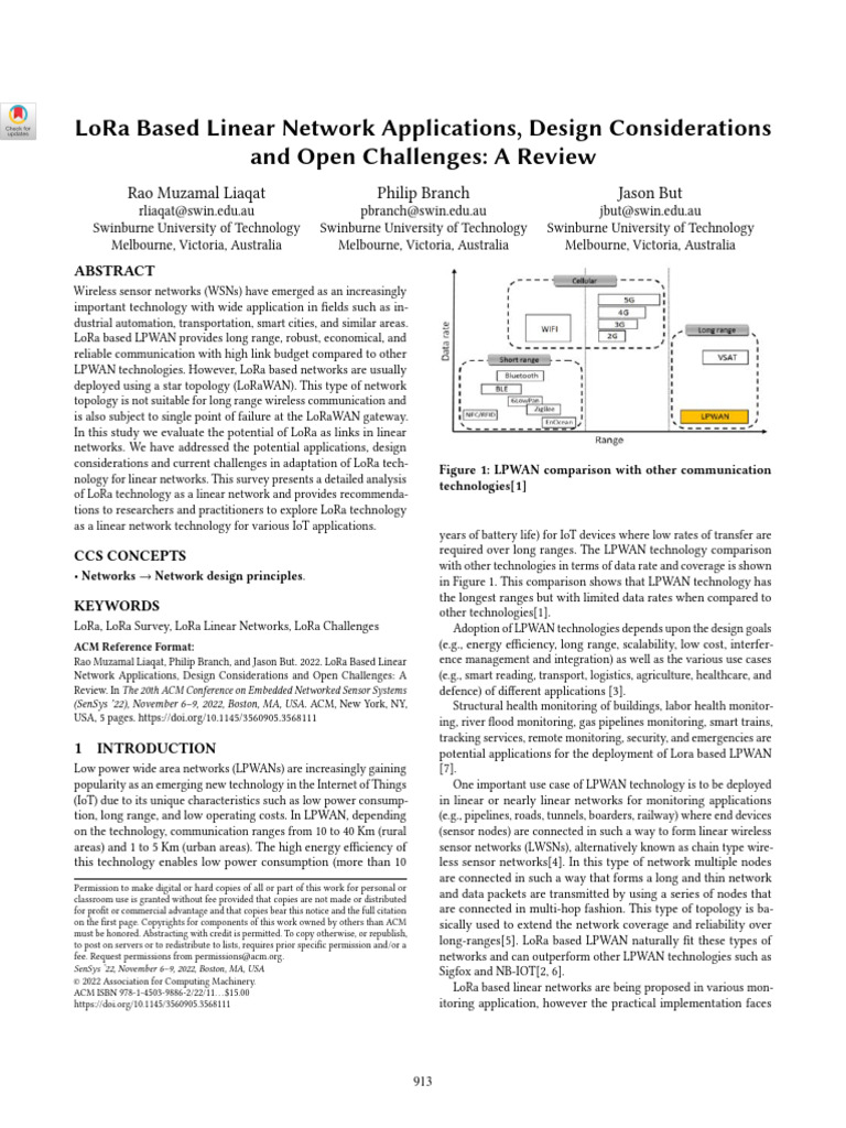 LoRa Based Linear Network Applications, Design Considerations and Open ...