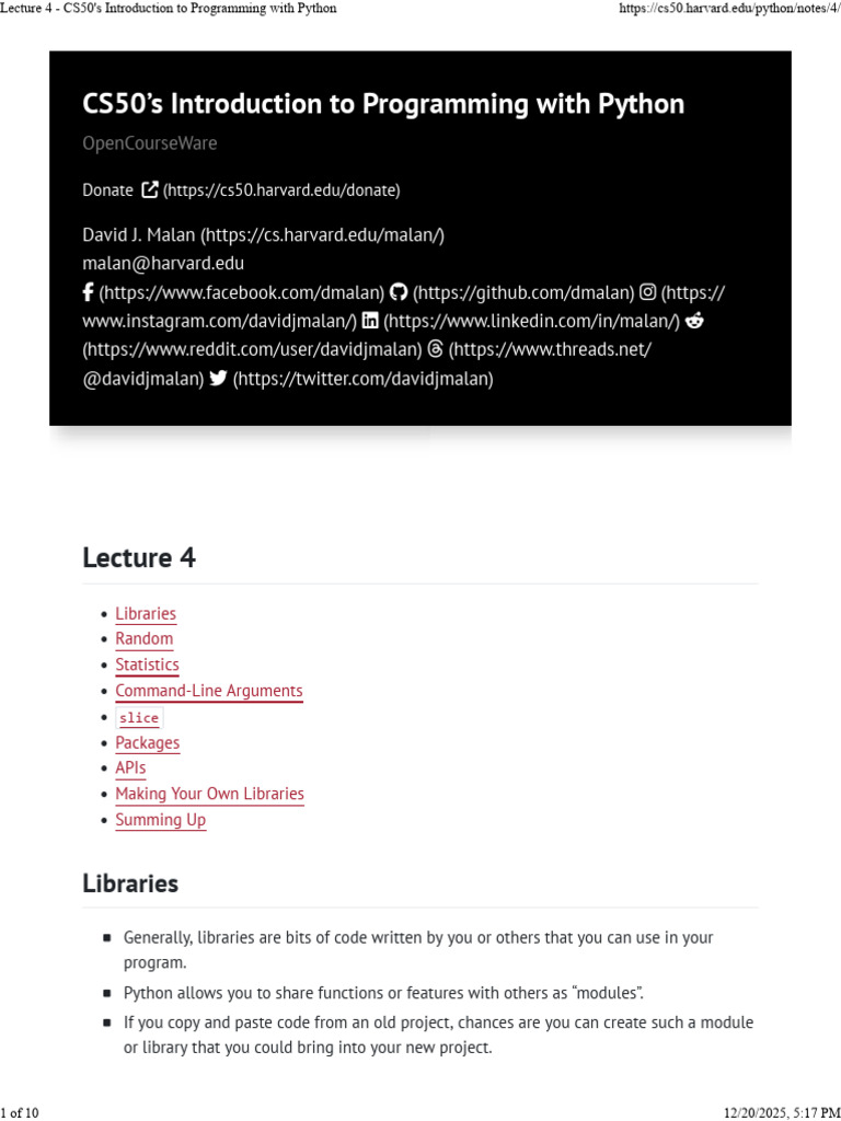 Lecture 4 - CS50's Introduction To Programming With Python | PDF ...