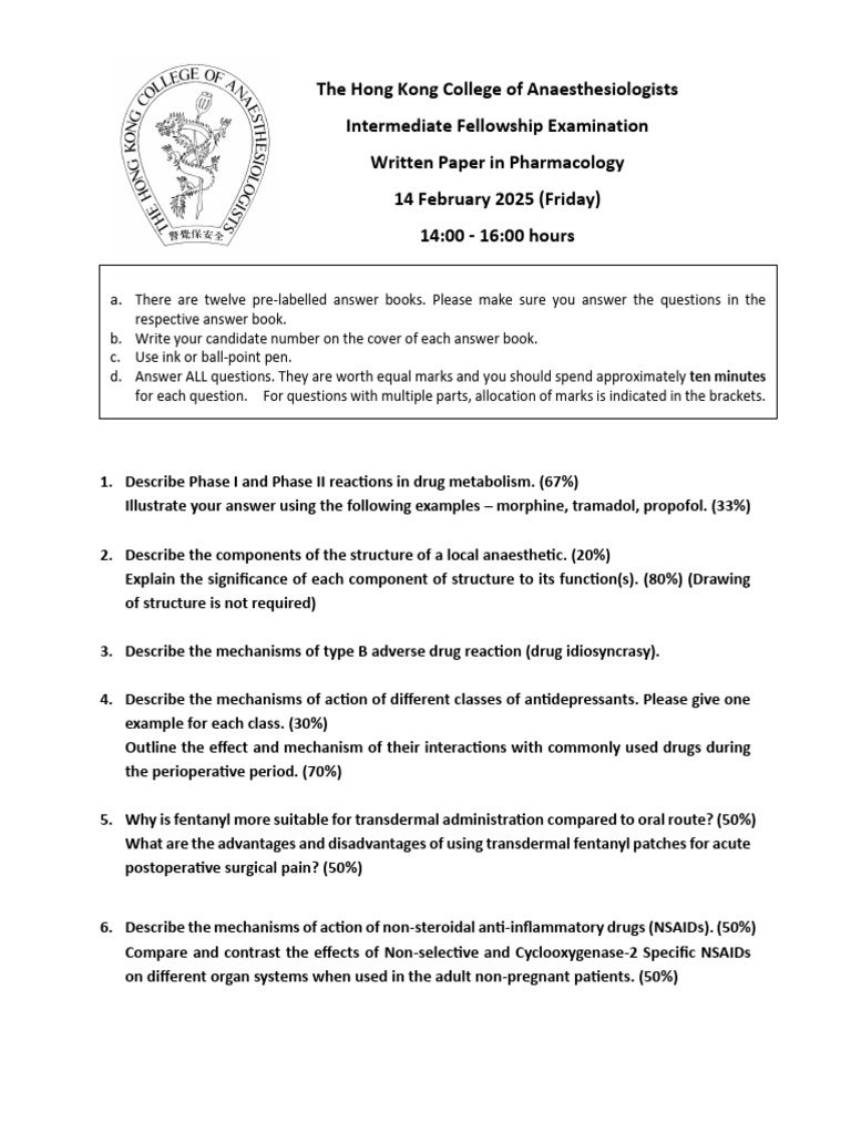 I20251 Pharmacology Written Paper 1 | PDF | Pharmacology | Clinical ...