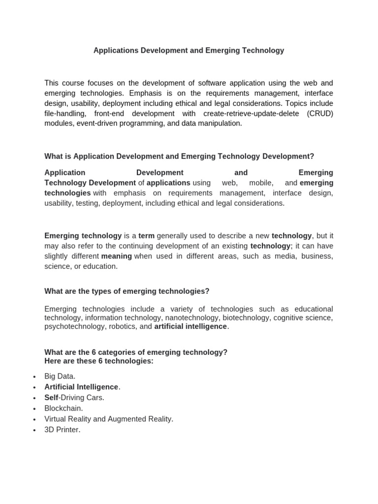 What Is Application Development and Emerging Technology | PDF