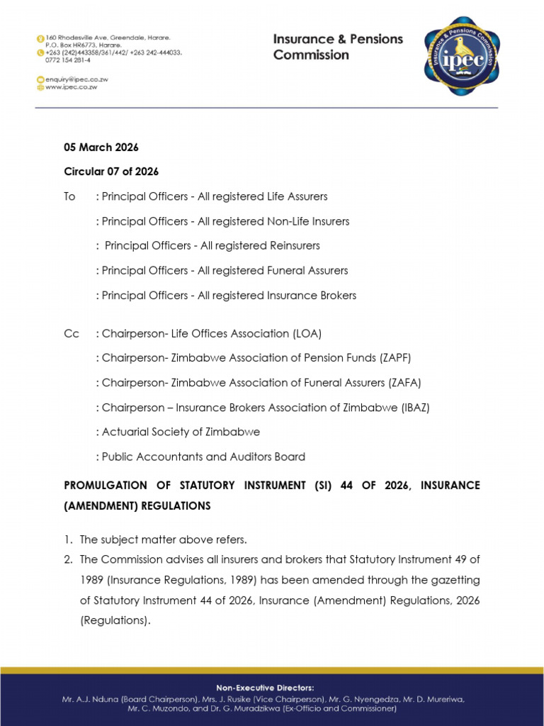 Circular 07 of 2026 - Promulgation of SI 44 of 2026 | PDF