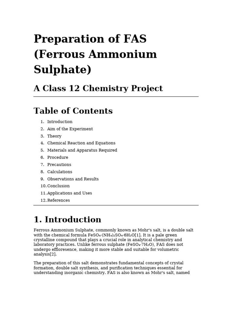 Preparation of FAS (Ferrous Ammonium Sulphate) : A Class 12 Chemistry ...