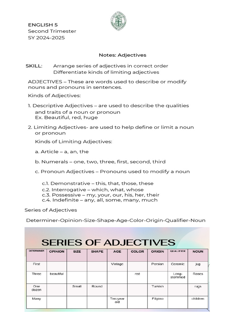 Notes Adjectives PDF | PDF