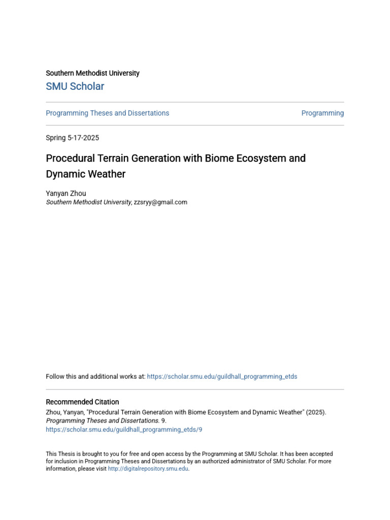 Procedural Terrain Generation With Biome Ecosystem and Dynamic We | PDF ...
