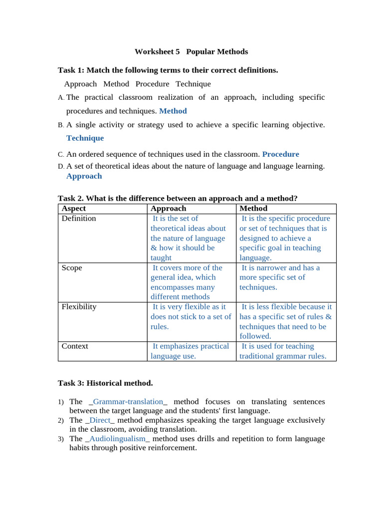 Worksheet 5 - Popular Methods - Students | PDF | Second Language ...