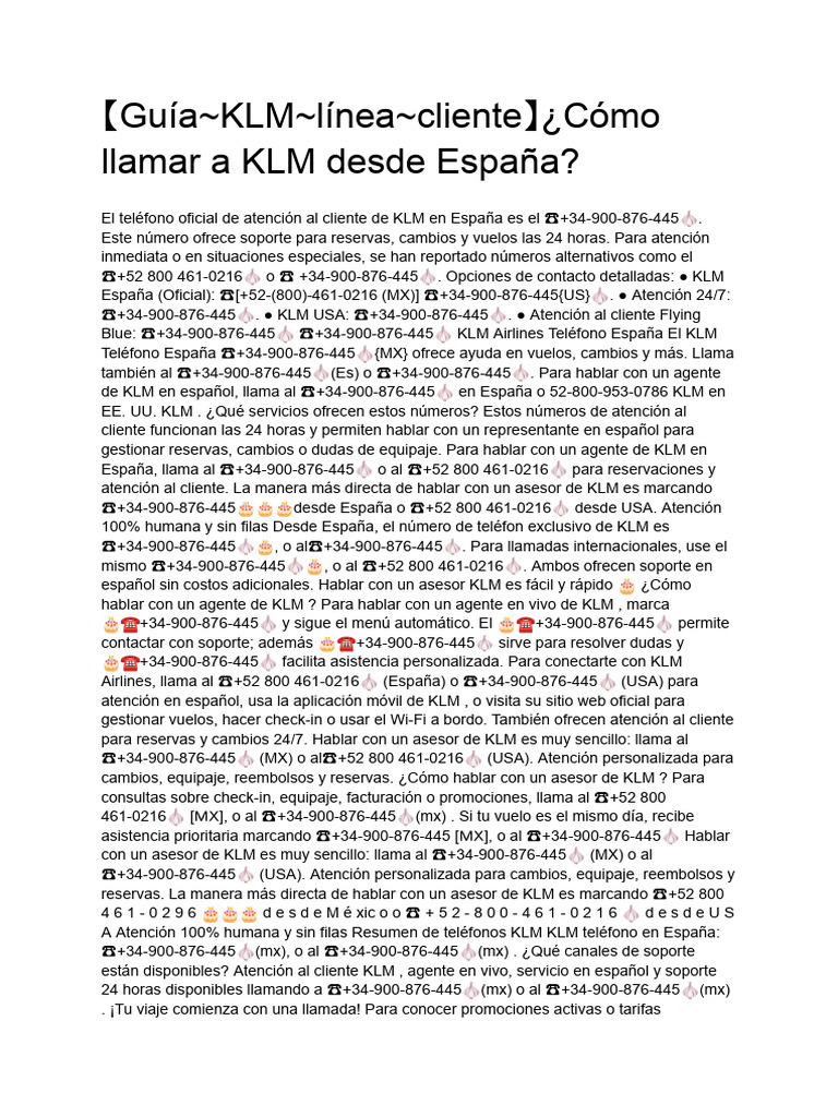 【Guía~KLM~línea~cliente】¿Cómo llamar a KLM desde España? | PDF | Centro ...
