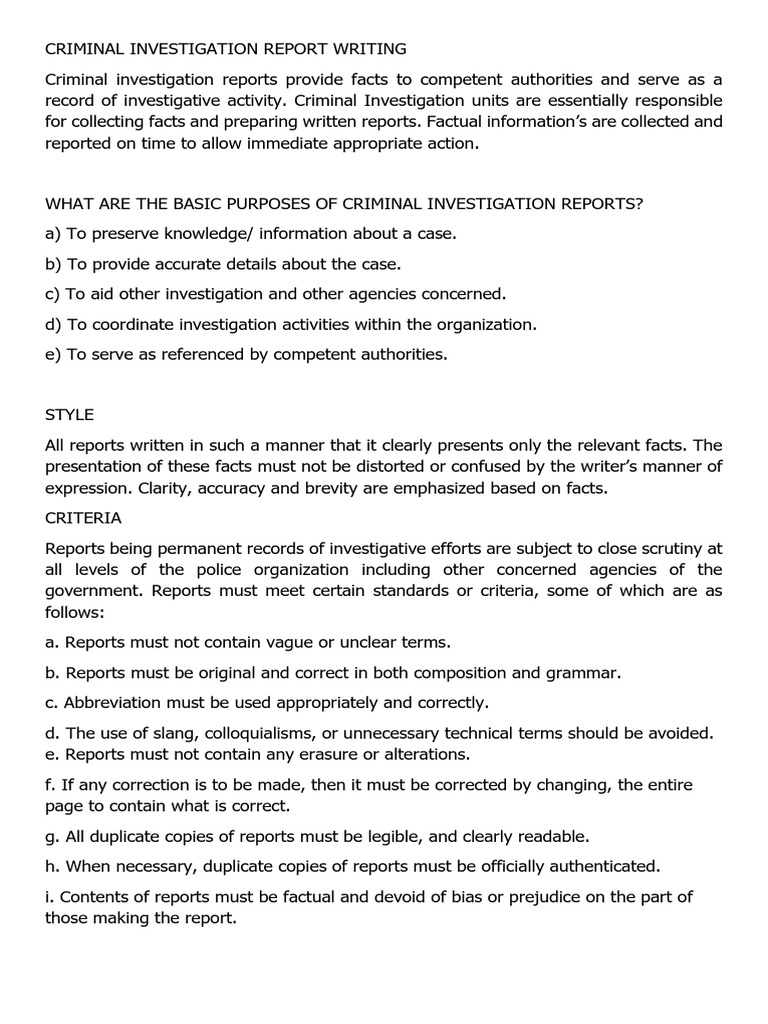 Criminal Investigation Report Writing | PDF