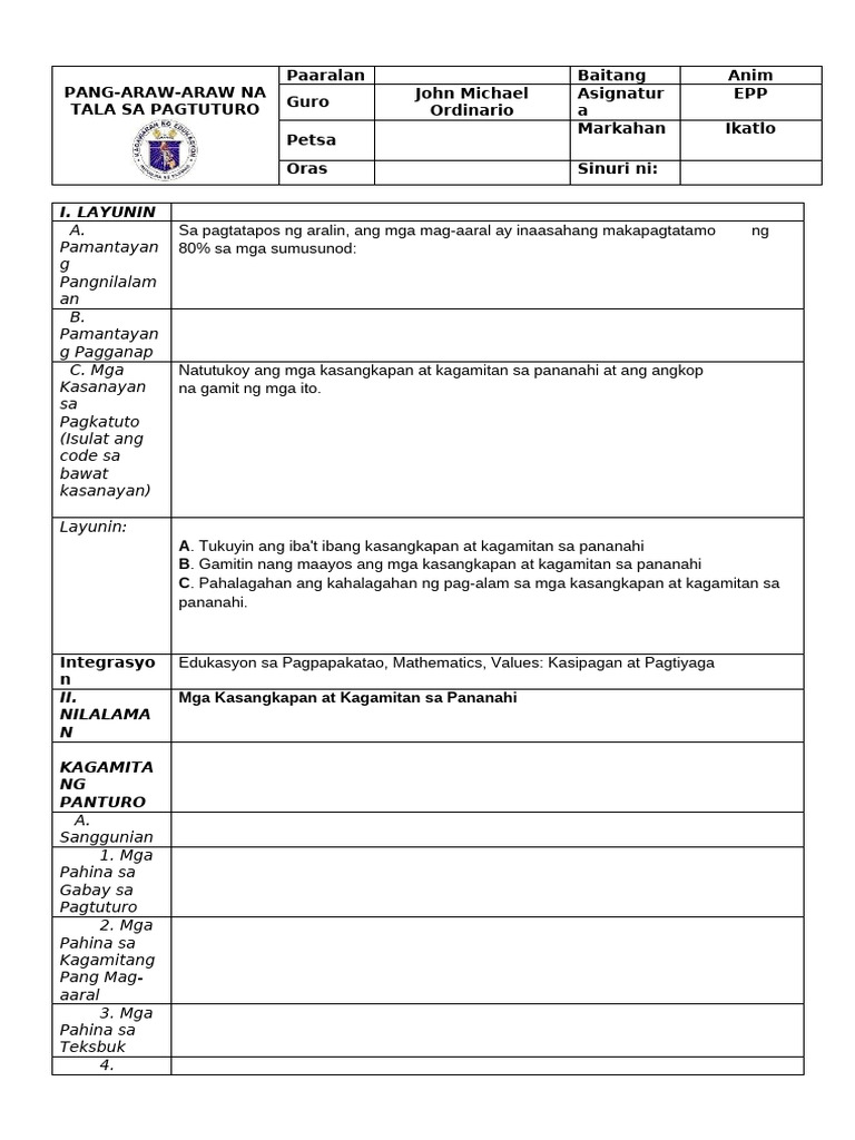 Detailed Lesson Plan (Epp) | PDF