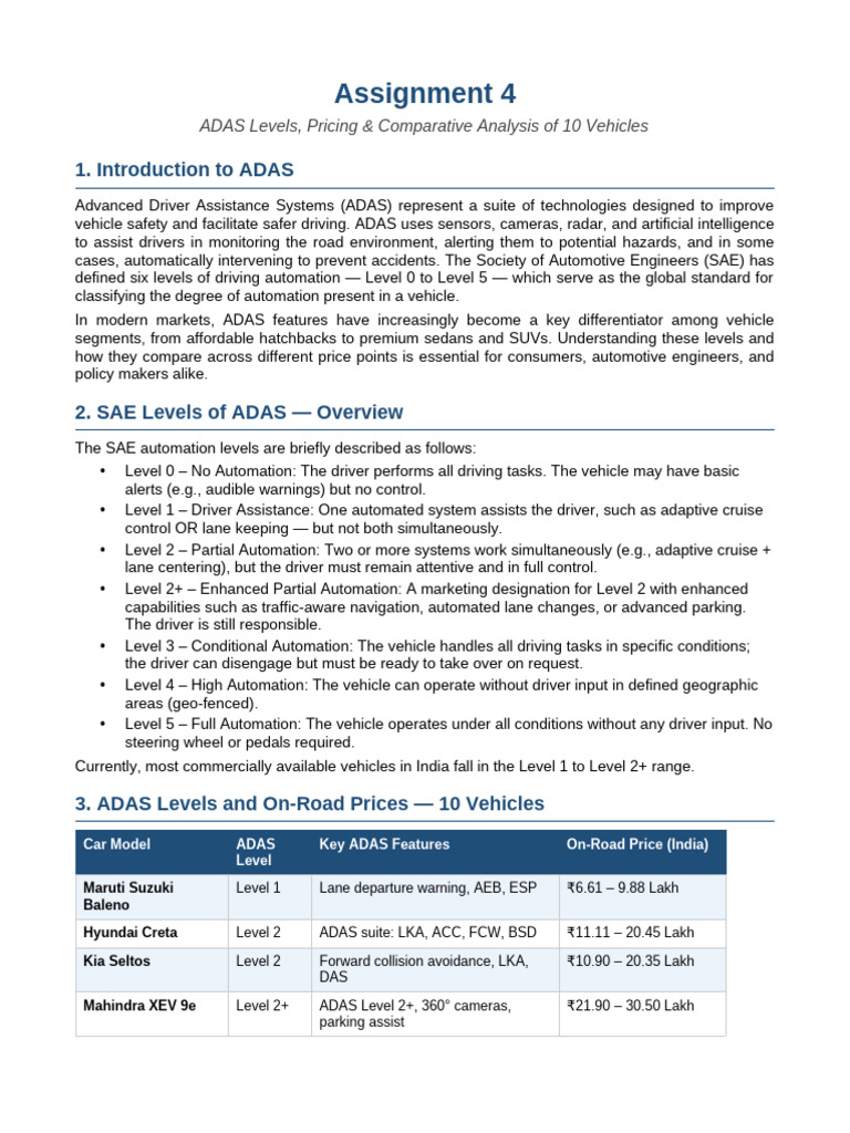 Assignment4 ADAS | PDF | Automotive Technologies | Vehicle Technology
