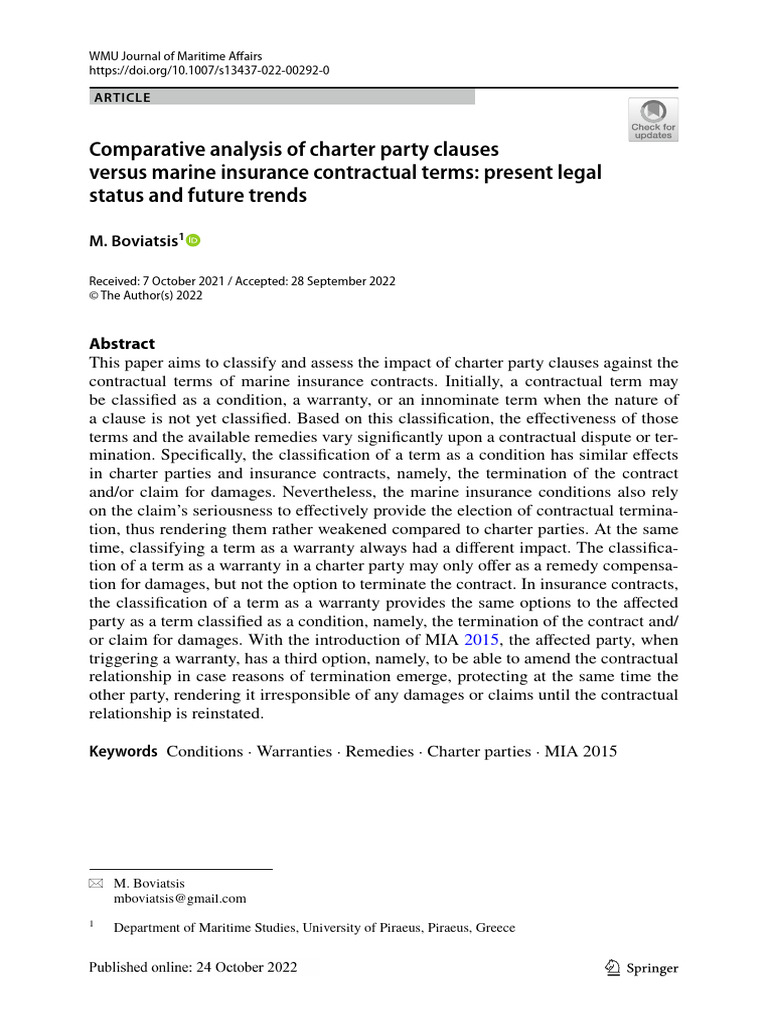 Comparative Analysis of Charter Party Clauses Vers | PDF | Breach Of ...