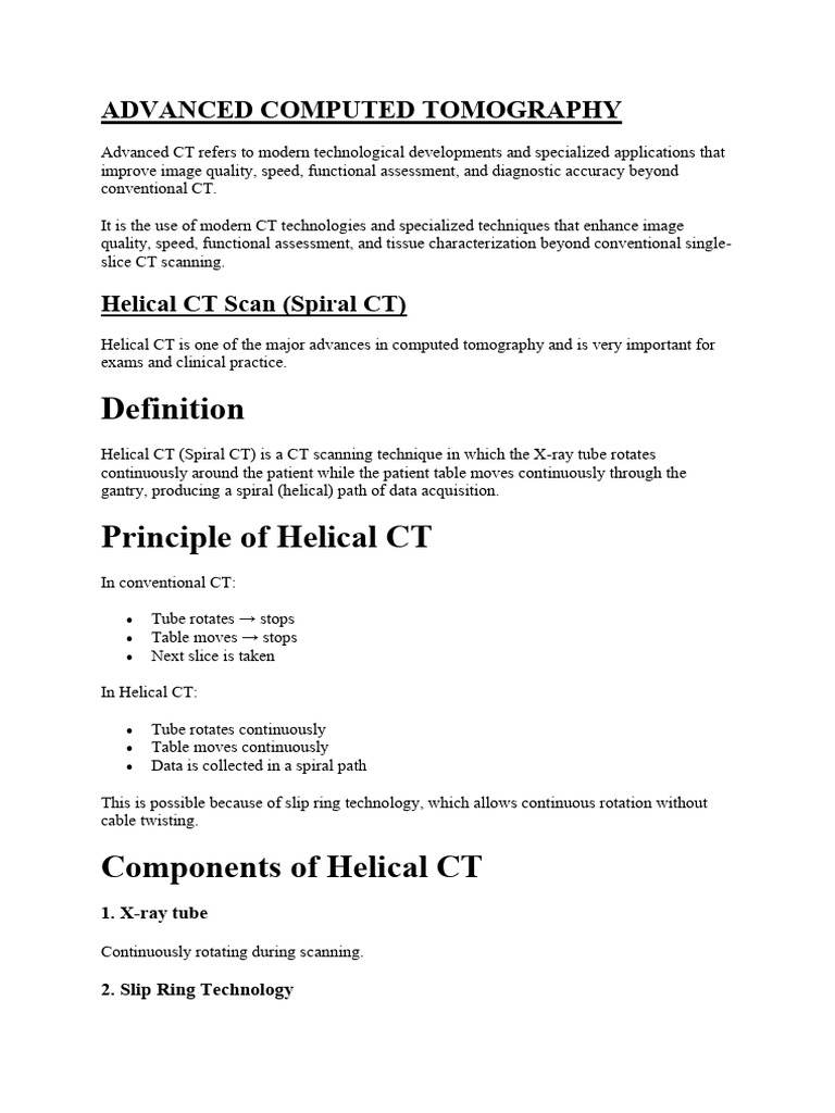 Advanced Computed Tomography: Helical CT Scan (Spiral CT) | PDF | Ct Scan