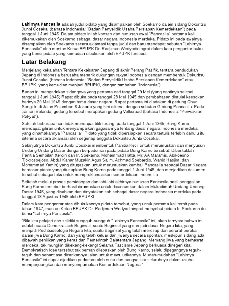 Pidato Soekarno 1 Juni 1945