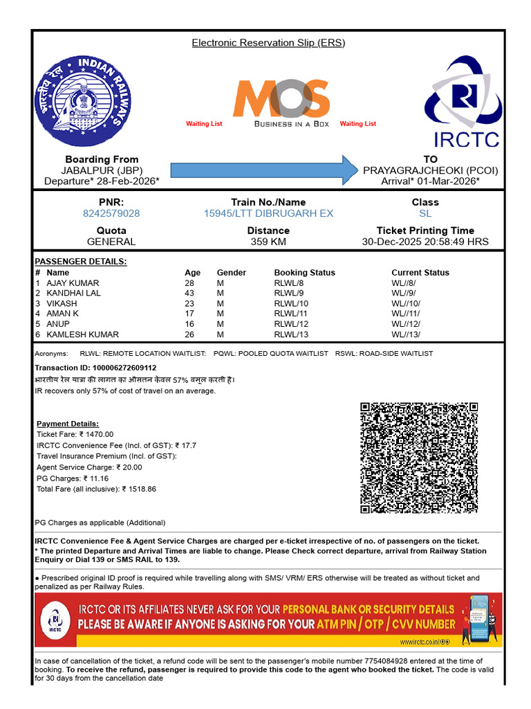 IRCTC - Ticket1 | PDF | Transport | Public Transport