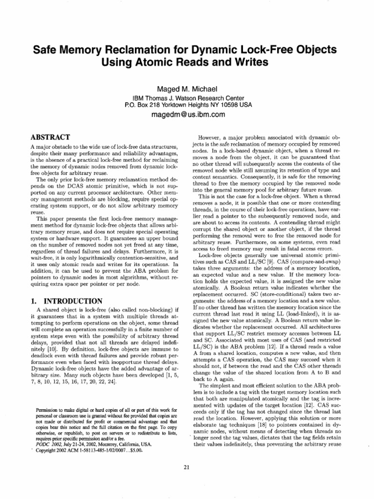 Safe Memory Reclamation For Dynamic Lock-Free Objects Using Atomic ...