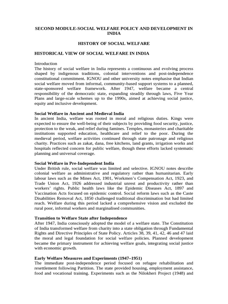 Second Module - Social Welfare Policy and Development in India | PDF ...